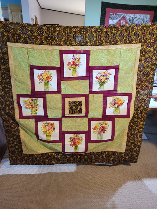 9 Patch flowers quilt