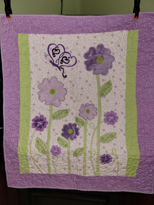 Purple Flower Flannel Baby Quilt